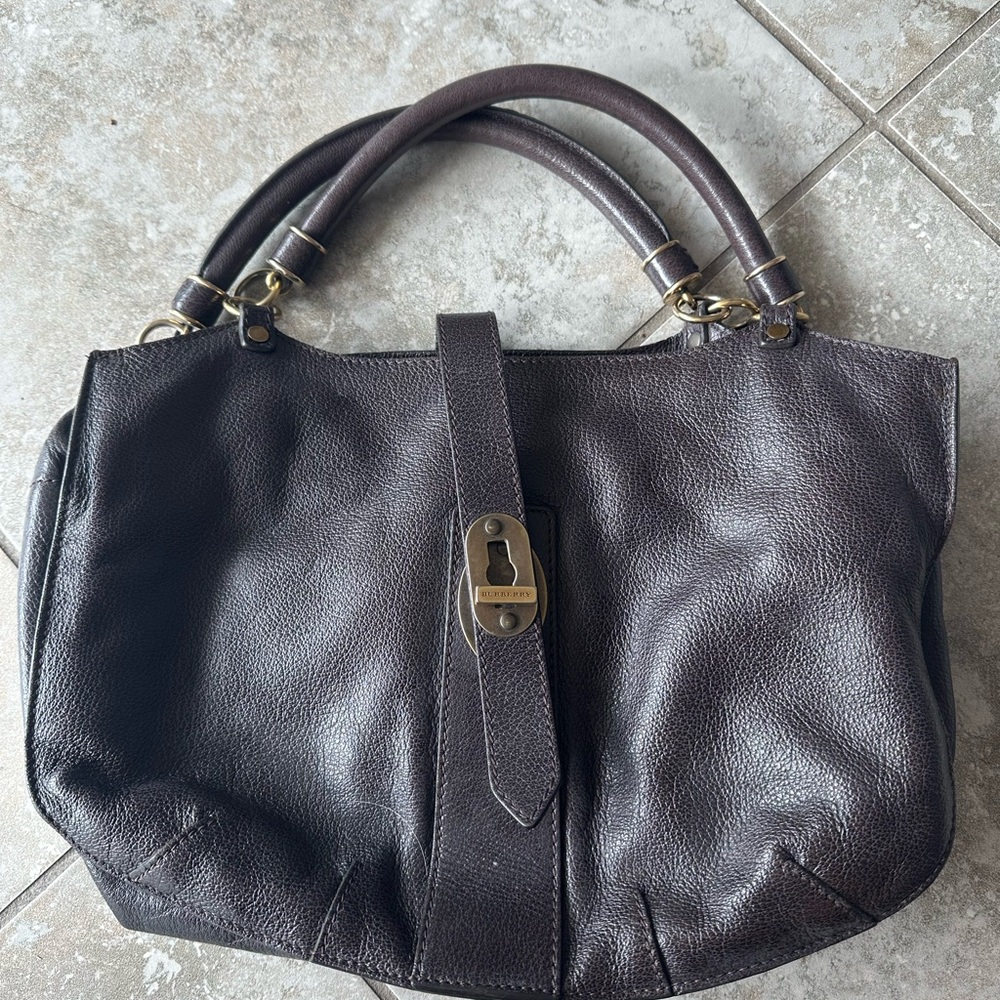 Authentic Burberry Dark Brown Leather Bag